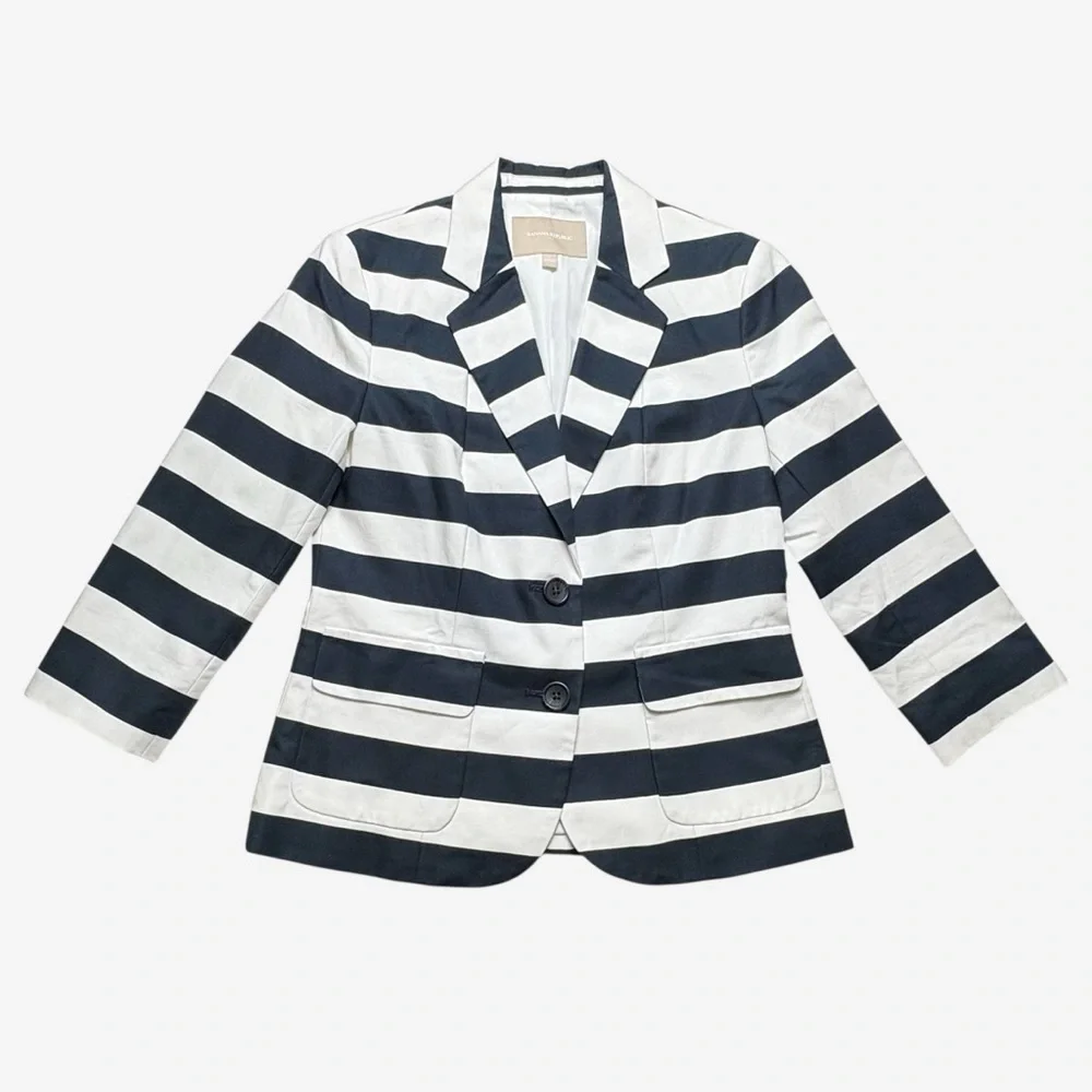 Banana Republic Striped Blazer 4 Navy White 3/4 Sleeve Nautical Preppy Career - Picture 3 of 12